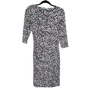 J. Mclaughlin Ruched Sheath Dress Black White Print Sz S